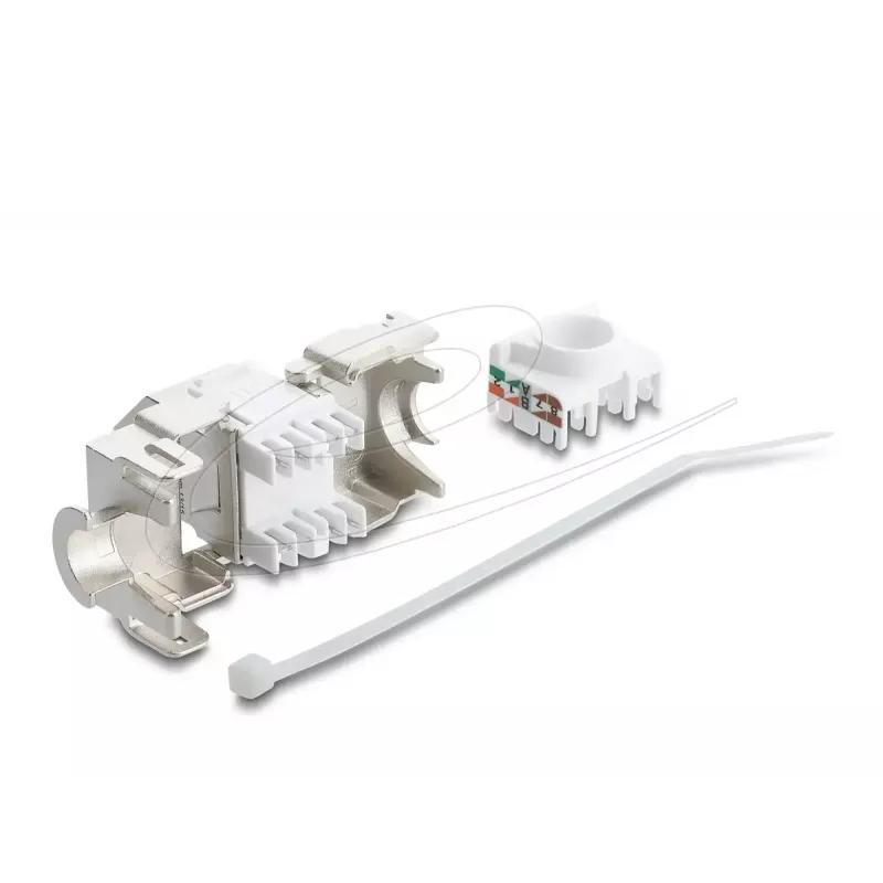 Delock 90938 Keystone-module RJ45 naar LSA Cat.6A, 45 graden gehoekt, afgeschermd, 180 graden kabelgeleiding, zonder gereedschap