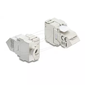 Delock 90938 Keystone-module RJ45 naar LSA Cat.6A, 45 graden gehoekt, afgeschermd, 180 graden kabelgeleiding, zonder gereedschap