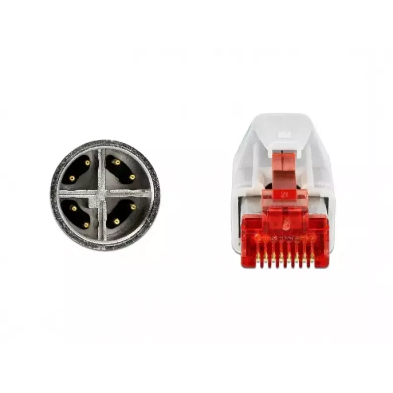 DeLOCK 85425 Industriële netwerkkabel M12 X-gecodeerd 8-polig stekker naar RJ45-stekker, 1 m, waterblauw