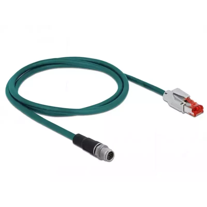 DeLOCK 85425 Industriële netwerkkabel M12 X-gecodeerd 8-polig stekker naar RJ45-stekker, 1 m, waterblauw