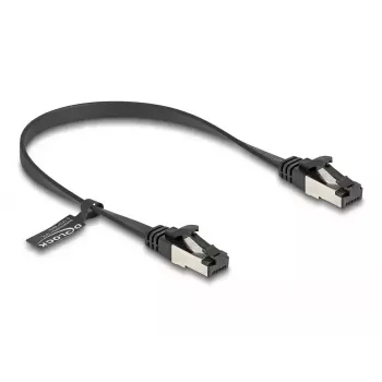 Netwerkkabel DeLOCK RJ45 platte patchkabel stekker op stekker Cat.8.1 0,25 m zwart