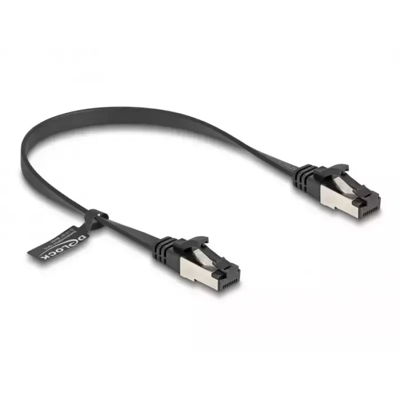 Netwerkkabel DeLOCK RJ45 platte patchkabel stekker op stekker Cat.8.1 0,25 m zwart