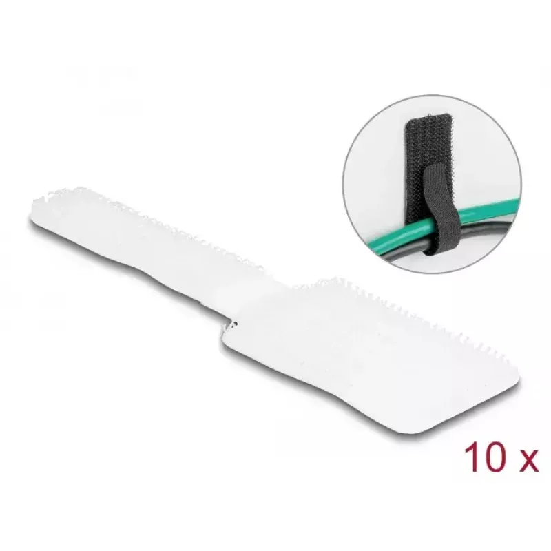 DeLOCK mini-klittenbandkabelhouder L 90 mm x B 24 mm zelfklevend 10 stuks wit