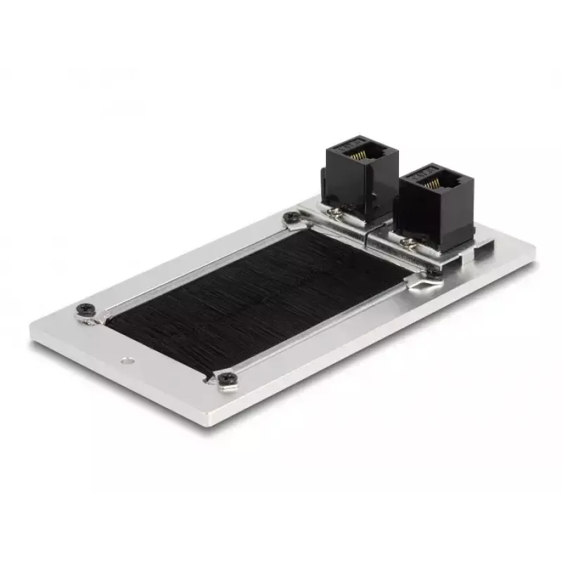 DeLOCK kabeldoorvoer met borstel en 2 x RJ45 Keystone-module Cat.6 aluminium