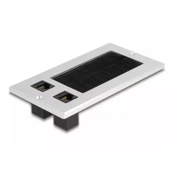 DeLOCK kabeldoorvoer met borstel en 2 x RJ45 Keystone-module Cat.6 aluminium