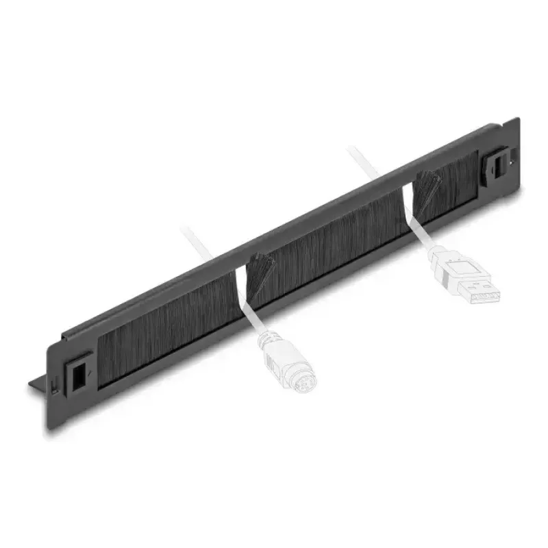DeLOCK 66552 19" borstelpaneel met kabelhouder, zonder gereedschap, 1U, metaal, zwart