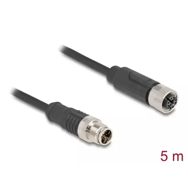 Netwerkkabel DeLOCK M12 kabel X-gecodeerd 8-polig stekker op bus Cat5e 5 m zwart