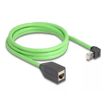 Netwerkkabel DeLOCK RJ45 Cat.6A stekker haaks omhoog naar bus 2m groen
