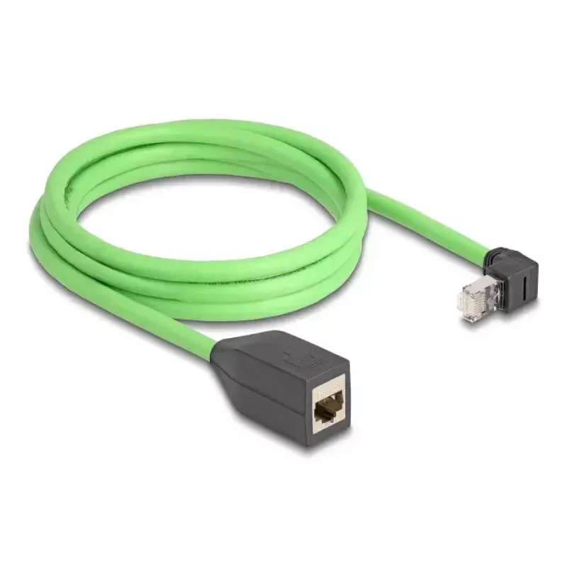 Netwerkkabel DeLOCK RJ45 Cat.6A stekker haaks omhoog naar bus 2m groen