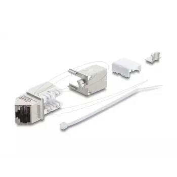 Delock 90937 Keystone-module RJ45 naar LSA Cat.6A, 45 graden gehoekt, afgeschermd, 90 graden kabelgeleiding, zonder gereedschap