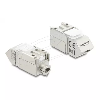 Delock 90937 Keystone-module RJ45 naar LSA Cat.6A, 45 graden gehoekt, afgeschermd, 90 graden kabelgeleiding, zonder gereedschap