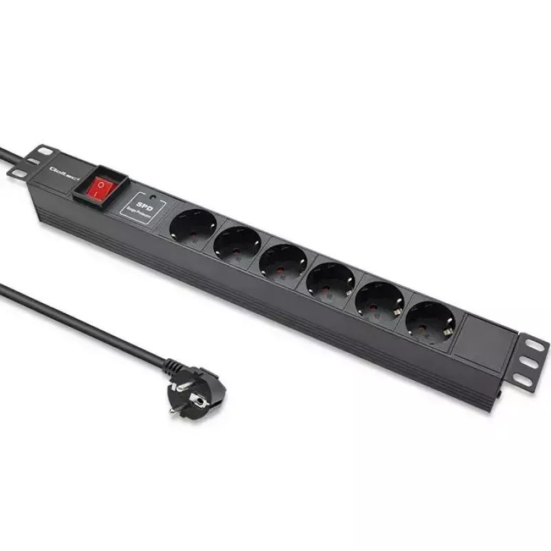 Stekkerdoos voor RACK 19 1U QOLTEC PDU 16A 6xSCHUKO 1,8m