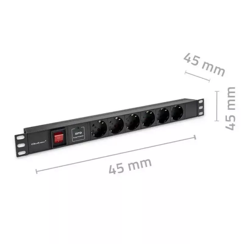 Stekkerdoos voor RACK 19 1U QOLTEC PDU 16A 6xSCHUKO 1,8m