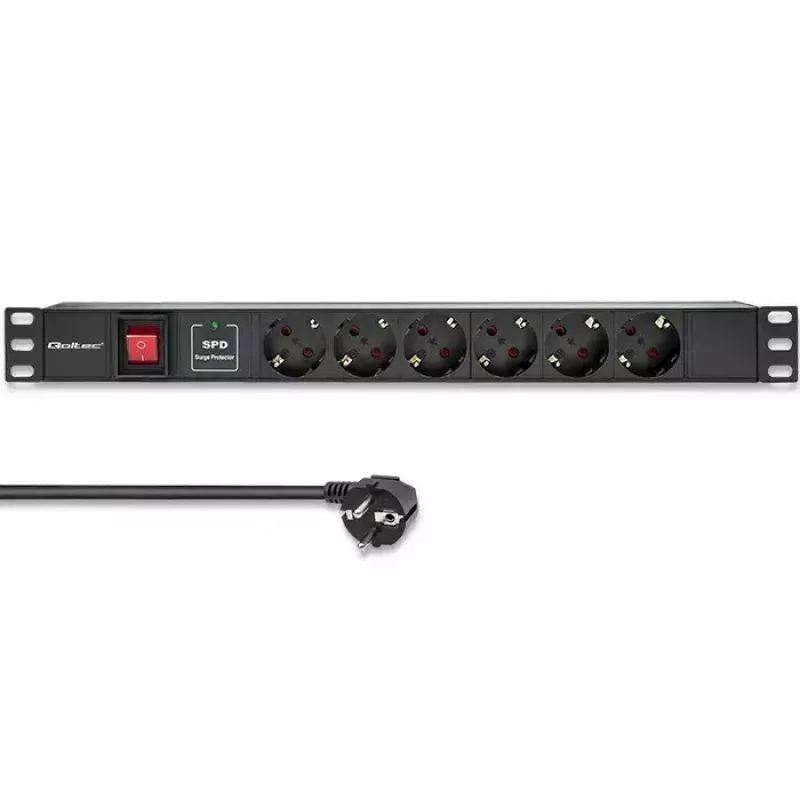 Stekkerdoos voor RACK 19 1U QOLTEC PDU 16A 6xSCHUKO 1,8m