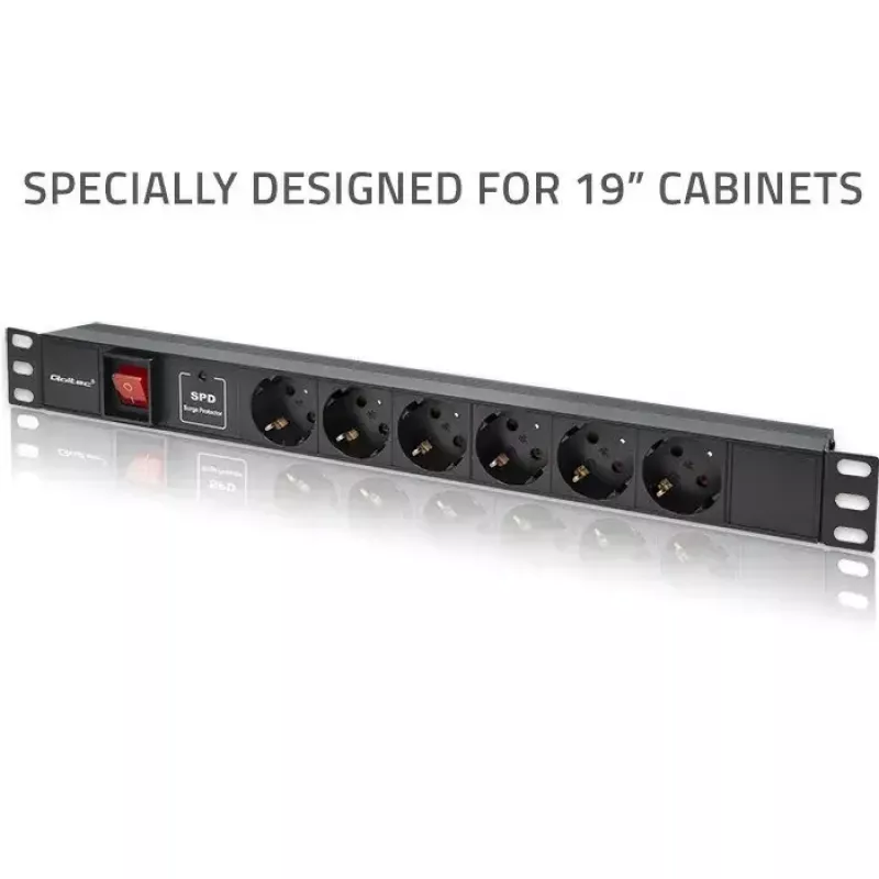 Stekkerdoos voor RACK 19 1U QOLTEC PDU 16A 6xSCHUKO 1,8m