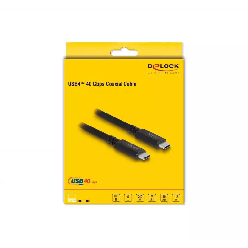 DeLOCK USB4 40 Gbit/s coaxkabel 1,2 m USB PD 3.1 240 W