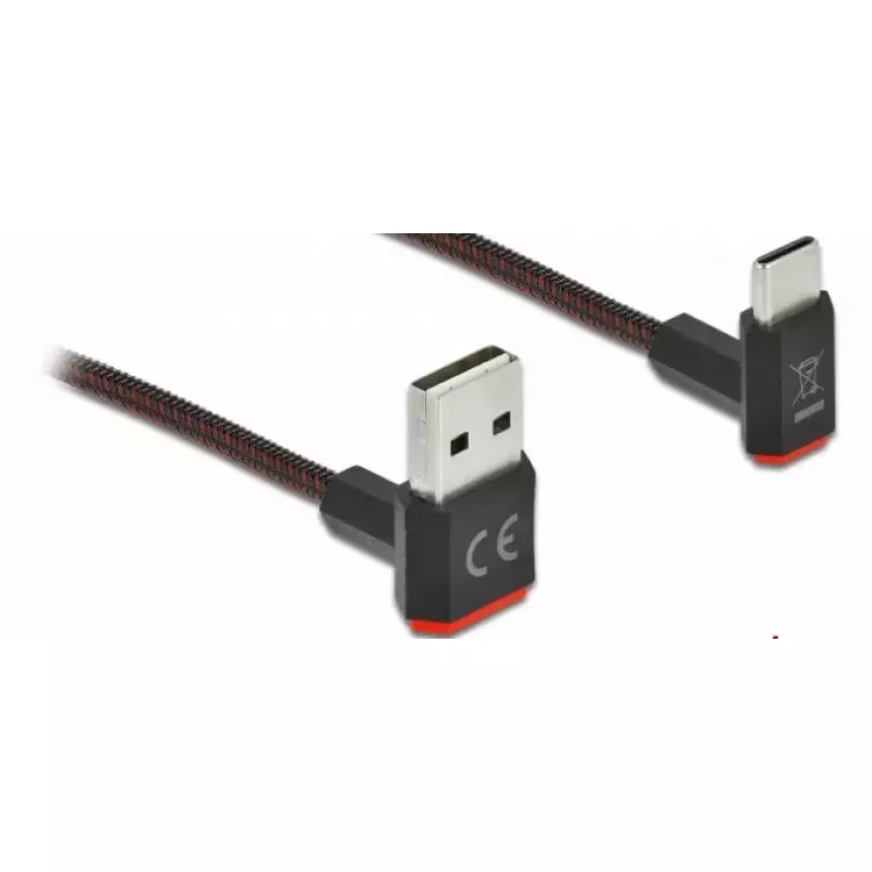 USB-kabel DeLOCK EASY-USB 2.0 Type-A stekker naar Type-C stekker haaks 1 m zwart