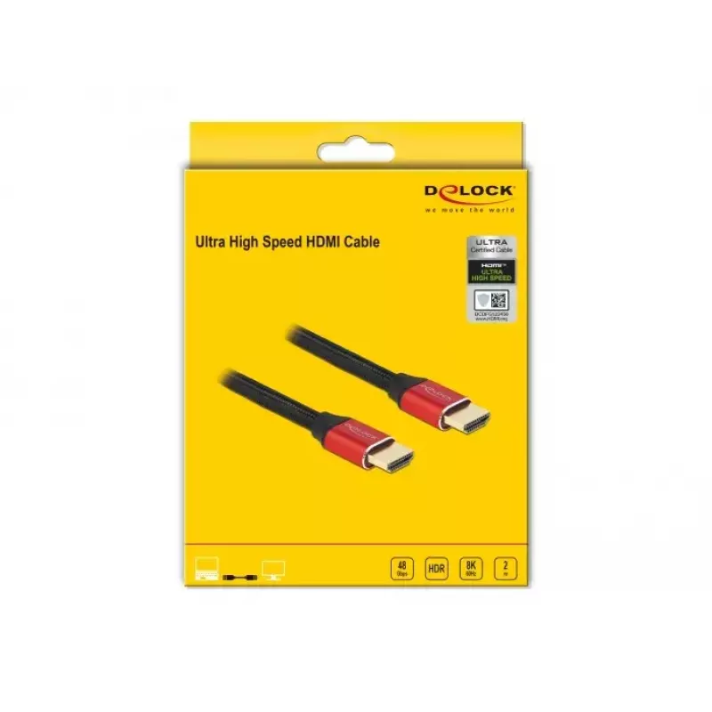 HDMI-kabel DeLOCK Ultra High Speed 48 Gbps 8K 60 Hz rood 2 m