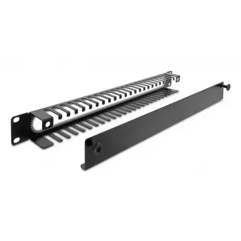 Kabelmanagementpaneel DELOCK 67277 — staal, zwart, 1HE rackaccessoire
