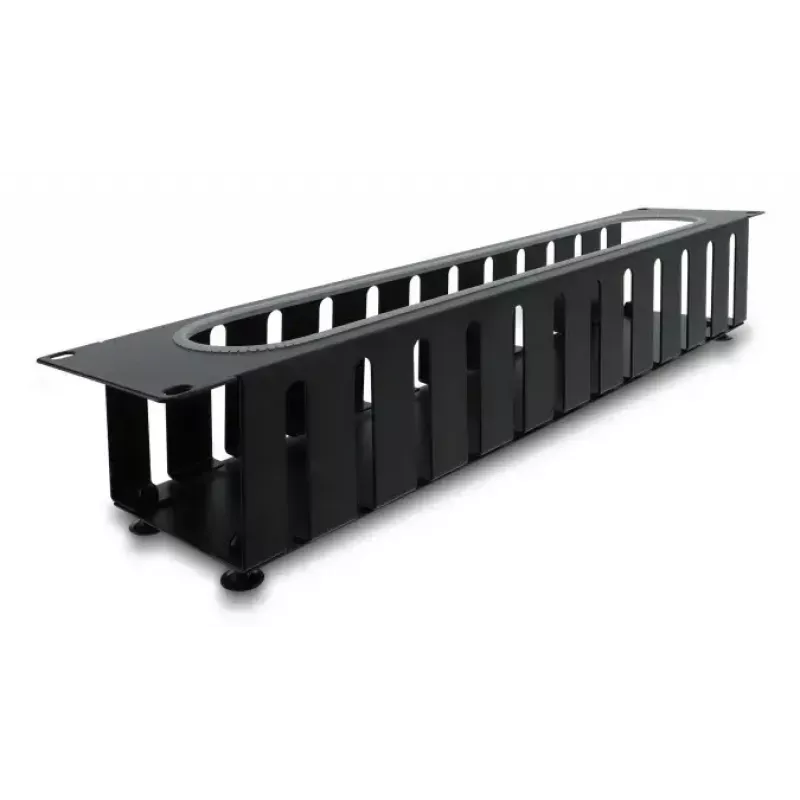 Kabelmanagementblende DELOCK 67279 — 2U stalen rackaccessoire, zwart, opening met kantbescherming