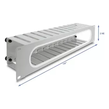 Kabelmanagementpaneel DELOCK 67280 — 19 inch 2U stalen rackpaneel met opening, grijs