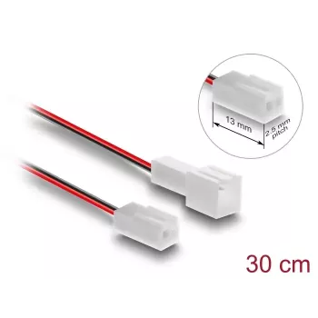 DeLOCK 90869 Ventilatorverlengkabel 2-pins, male naar female, connectorlengte 13 mm, 30 cm