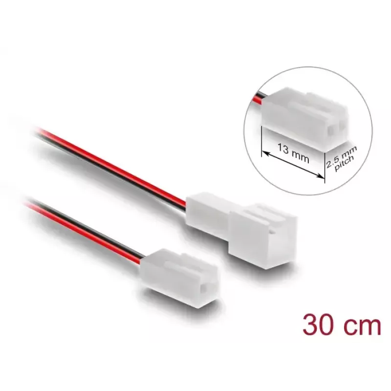 DeLOCK 90869 Ventilatorverlengkabel 2-pins, male naar female, connectorlengte 13 mm, 30 cm