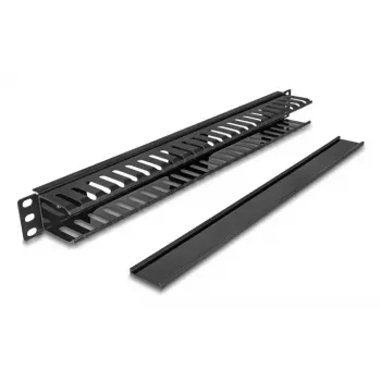 Kabelmanagement-geleidingsplaat DELOCK 19 inch 1HE met 2 openingen, metaal/kunststof, zwart