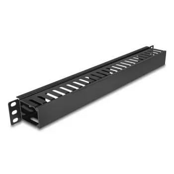 Kabelmanagement-geleidingsplaat DELOCK 19 inch 1HE met 2 openingen, metaal/kunststof, zwart