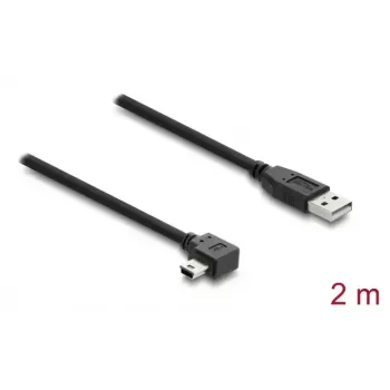 USB 2.0-kabel DELOCK Type-A-stekker naar Mini-USB-B-stekker haaks, 2 m, zwart
