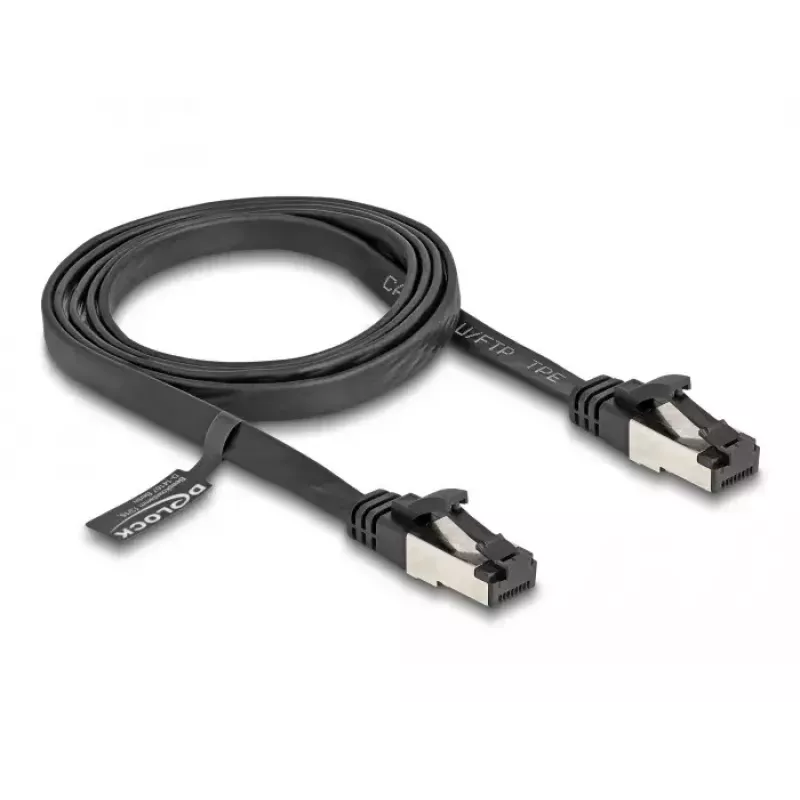 Netwerkkabel DeLOCK RJ45 platte patchkabel stekker op stekker Cat.8.1 1 m zwart