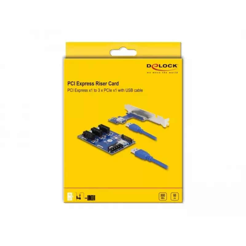 DeLOCK riser card PCI Express x1 naar 3 x PCIe x1 50 cm USB-kabel