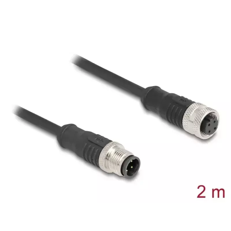 Netwerkkabel DeLOCK M12-kabel D-gecodeerd 4-polig stekker op bus Cat5e 2 m zwart