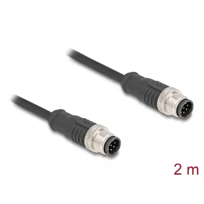 Netwerkkabel DeLOCK M12-kabel A-gecodeerd 8-polig stekker op stekker Cat5e 2 m zwart