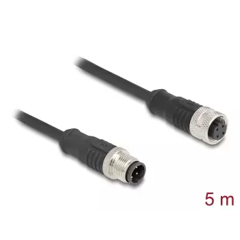 Netwerkkabel DeLOCK M12-kabel D-gecodeerd 4-polig stekker op bus Cat5e 5 m zwart