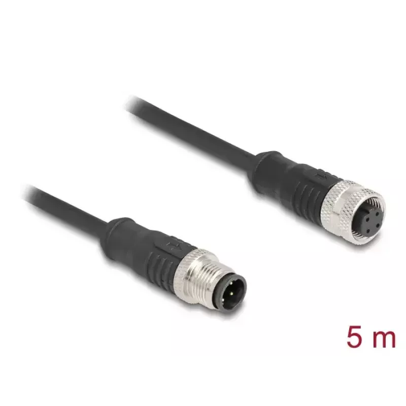Netwerkkabel DeLOCK M12-kabel D-gecodeerd 4-polig stekker op bus Cat5e 5 m zwart