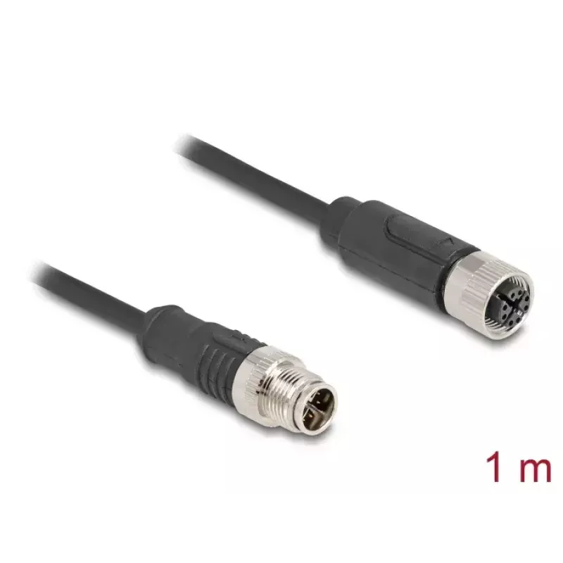 Netwerkkabel DeLOCK M12-kabel X-gecodeerd 8-polig stekker naar bus Cat5e 1m zwart