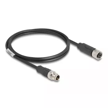 Netwerkkabel DeLOCK M12-kabel X-gecodeerd 8-polig stekker naar bus Cat5e 1m zwart