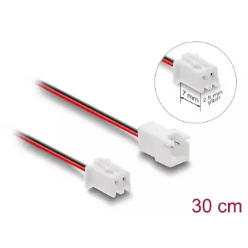 DeLOCK 90762 Ventilatorverlengkabel JST 2-pins, male naar female, connectorlengte 7 mm, 30 cm
