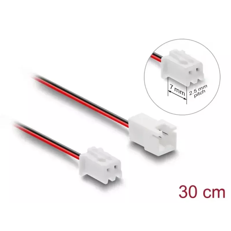 DeLOCK 90762 Ventilatorverlengkabel JST 2-pins, male naar female, connectorlengte 7 mm, 30 cm