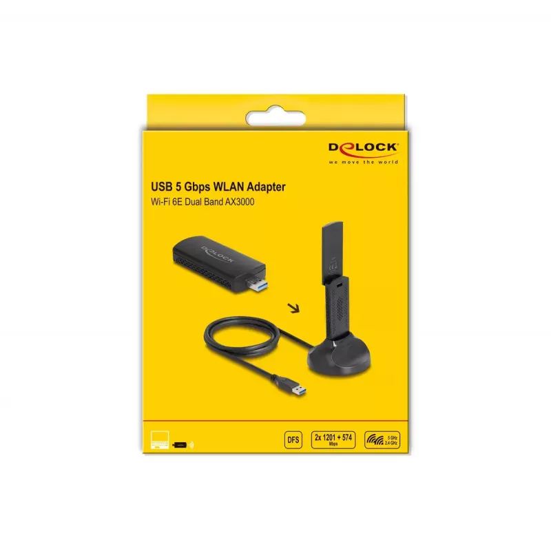 DeLOCK Wi-Fi 6E dualband WLAN USB-adapter AX3000 1201 Mbps