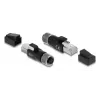 DELOCK M12 D-gecodeerde adapter 4-polig bus naar RJ45 stekker, goudcontacten, zwart