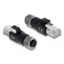 DELOCK M12 D-gecodeerde adapter 4-polig bus naar RJ45 stekker, goudcontacten, zwart