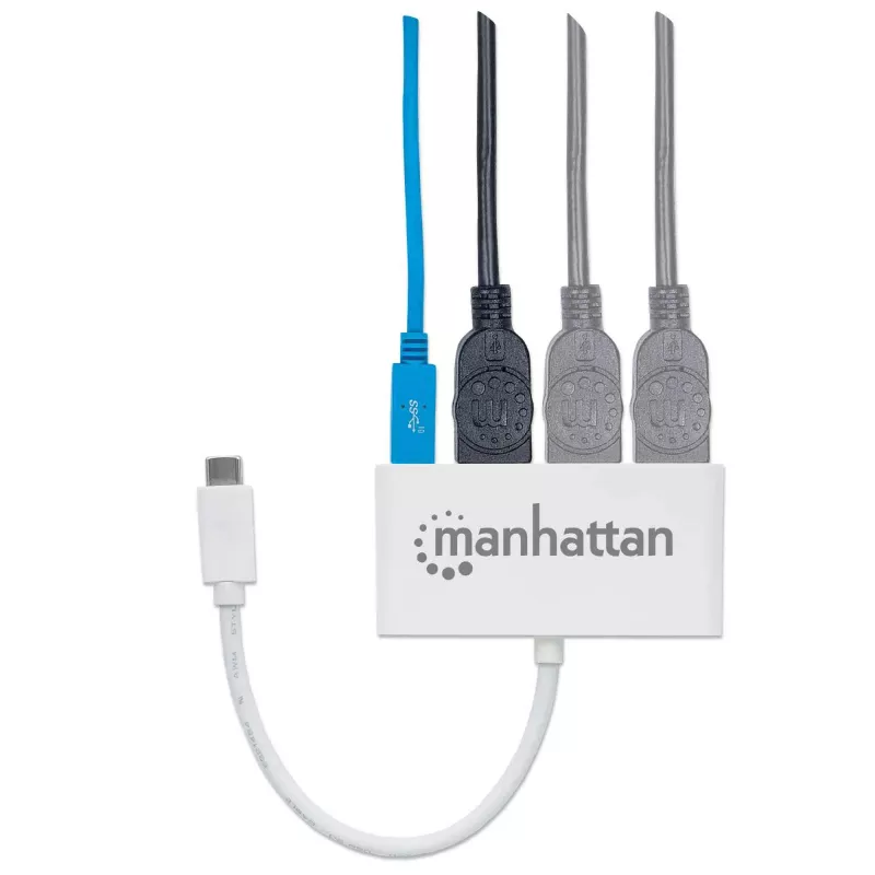 Manhattan 163552 USB 3.0-hub, 4 poorten (3x USB-A, 1x USB-C), met USB-C Power Delivery-poort