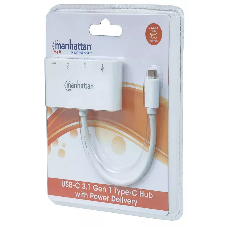 Manhattan 163552 USB 3.0-hub, 4 poorten (3x USB-A, 1x USB-C), met USB-C Power Delivery-poort