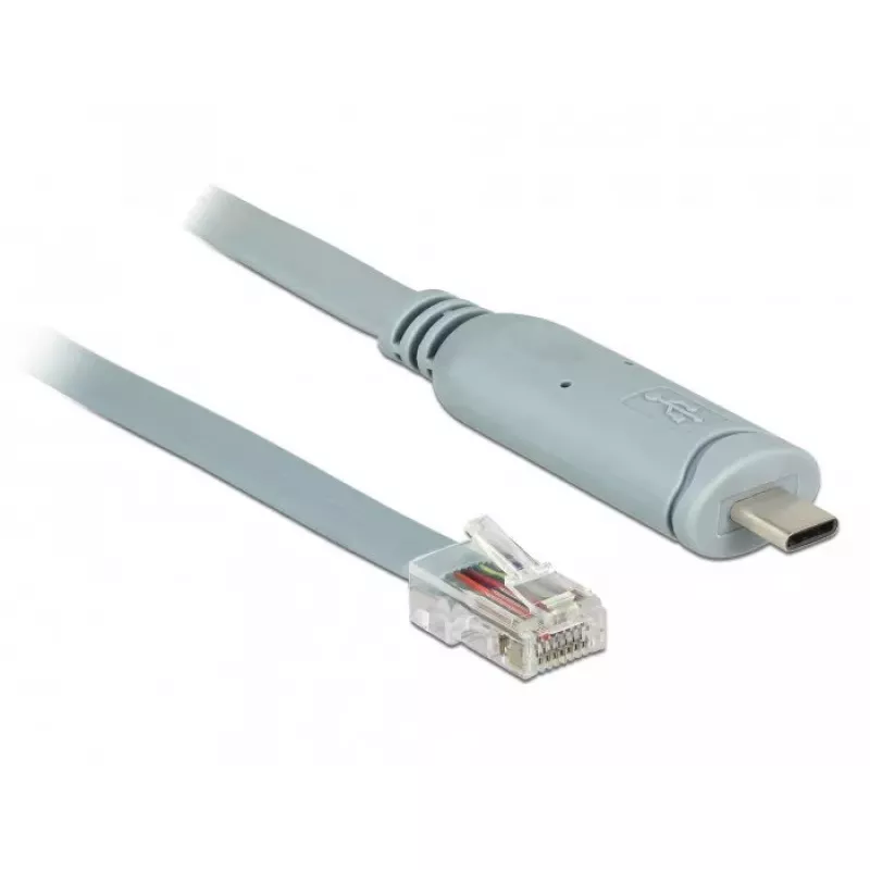 DeLOCK 89892 USB 2.0 Type-C naar serieel RS-232 RJ45-kabel, 5 m, grijs