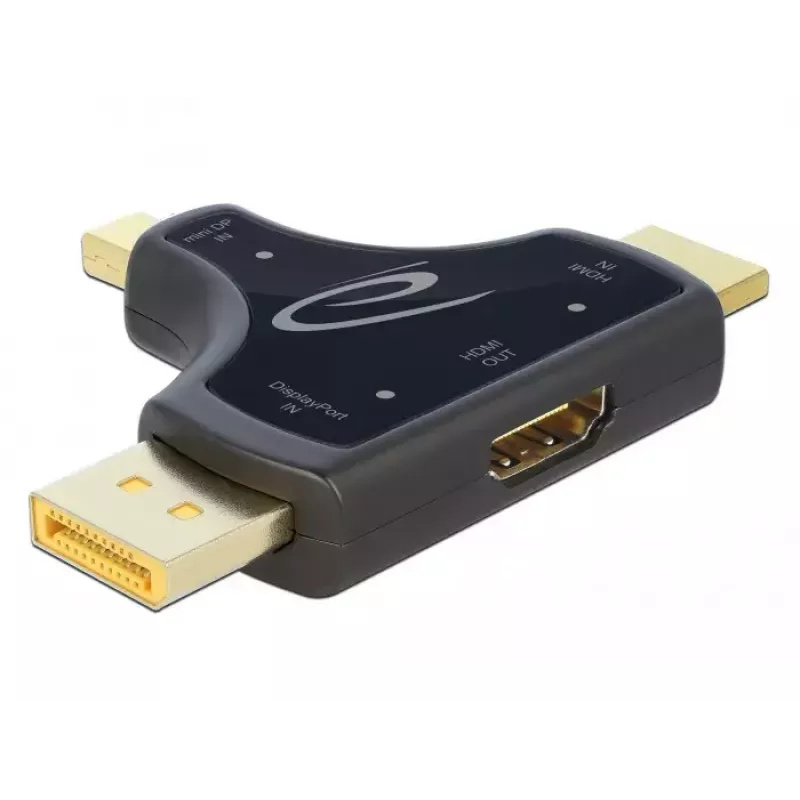 DeLOCK 64059 3-in-1 monitoradapter, HDMI / DisplayPort / mini DisplayPort-ingang naar HDMI-uitgang, 4K 60 Hz, zwart