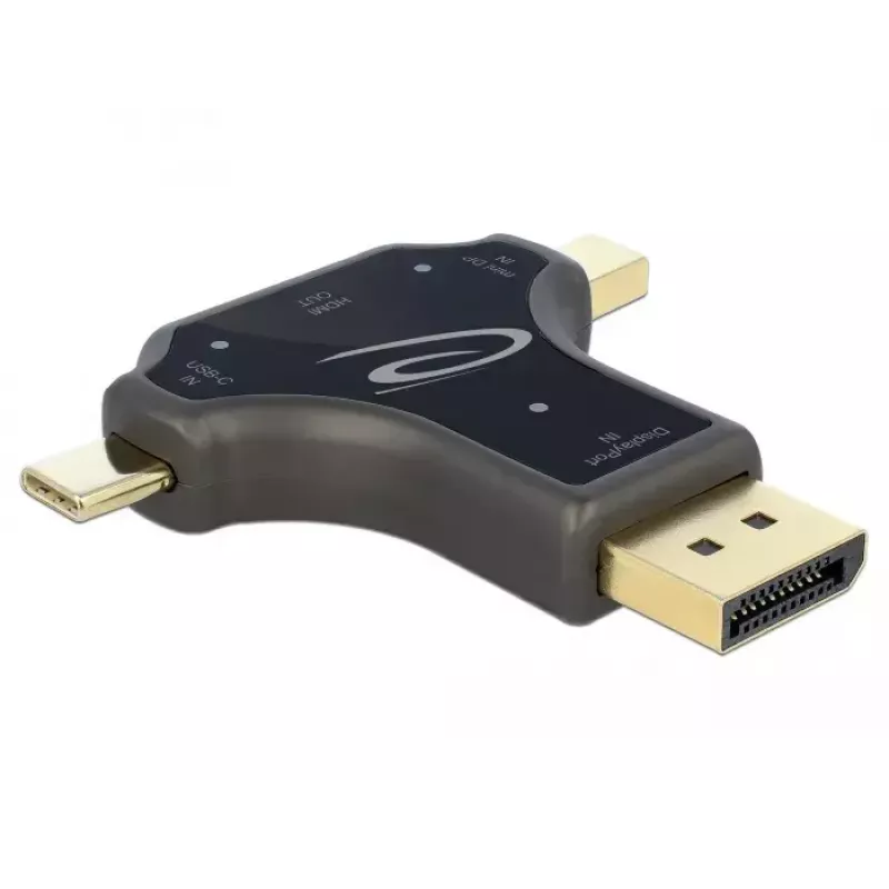 DeLOCK 64060 3-in-1 monitoradapter, USB-C / DisplayPort / mini DisplayPort-ingang naar HDMI-uitgang, 4K 60 Hz, zwart