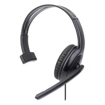 Manhattan mono over-ear-headset (USB), microfoonarm (gevoerd), detailhandelsverpakking, verstelbare hoofdband, kabelafstandsbediening, oorkussens, USB-A voor geluid en microfoon, kabel 1,5 m, drie jaar garantie