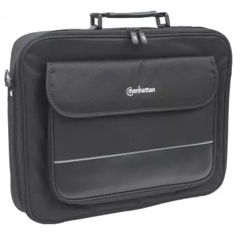 Manhattan Empire laptoptas 17,3 inch, clamshell-ontwerp, accessoirevak, schouderband (afneembaar), notebooktas, zwart, drie jaar garantie
